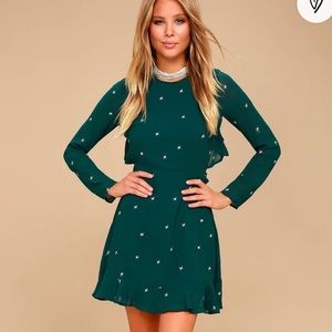 Lulus ‘Counting Constellations’ Forest Green Embroidered Backless Dress S